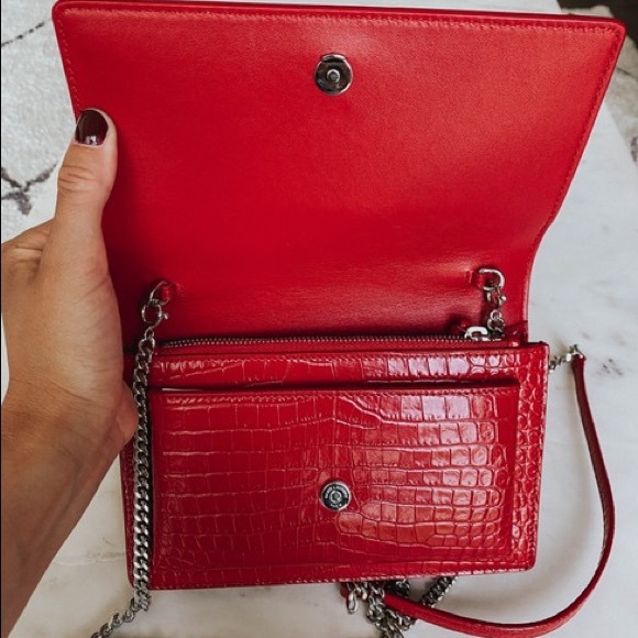 SOLD- Ysl Mini Sunset Croc Embossed Red Calfskin Leather - Picture 3 of 10